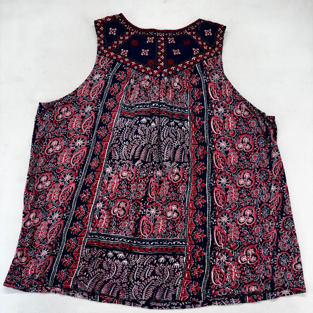 Lucky Brand Tank Top Bundle Women 2X White Navy Boho Embroidered Paisley Tassels - Picture 11 of 11